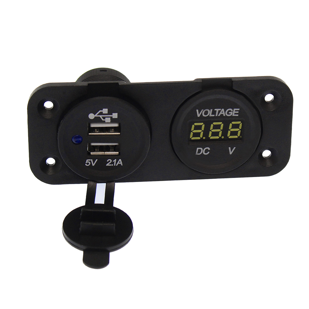 DS-205812-4 Σετ Βολτόμετρο λευκό 12/24V και διπλός USB φορτιστής αυτοκινήτου μπλε με βάση πάνελ OEM - Image 1