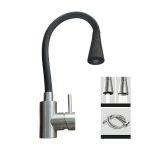 Αναμεικτική Μπαταρία Νιπτήρα Κουζίνας Ψηλή Σπαστή Πάγκου με Εύκαμπτο Ρουξούνι 2 Λειτουργιών 84293 Inox Μαύρη