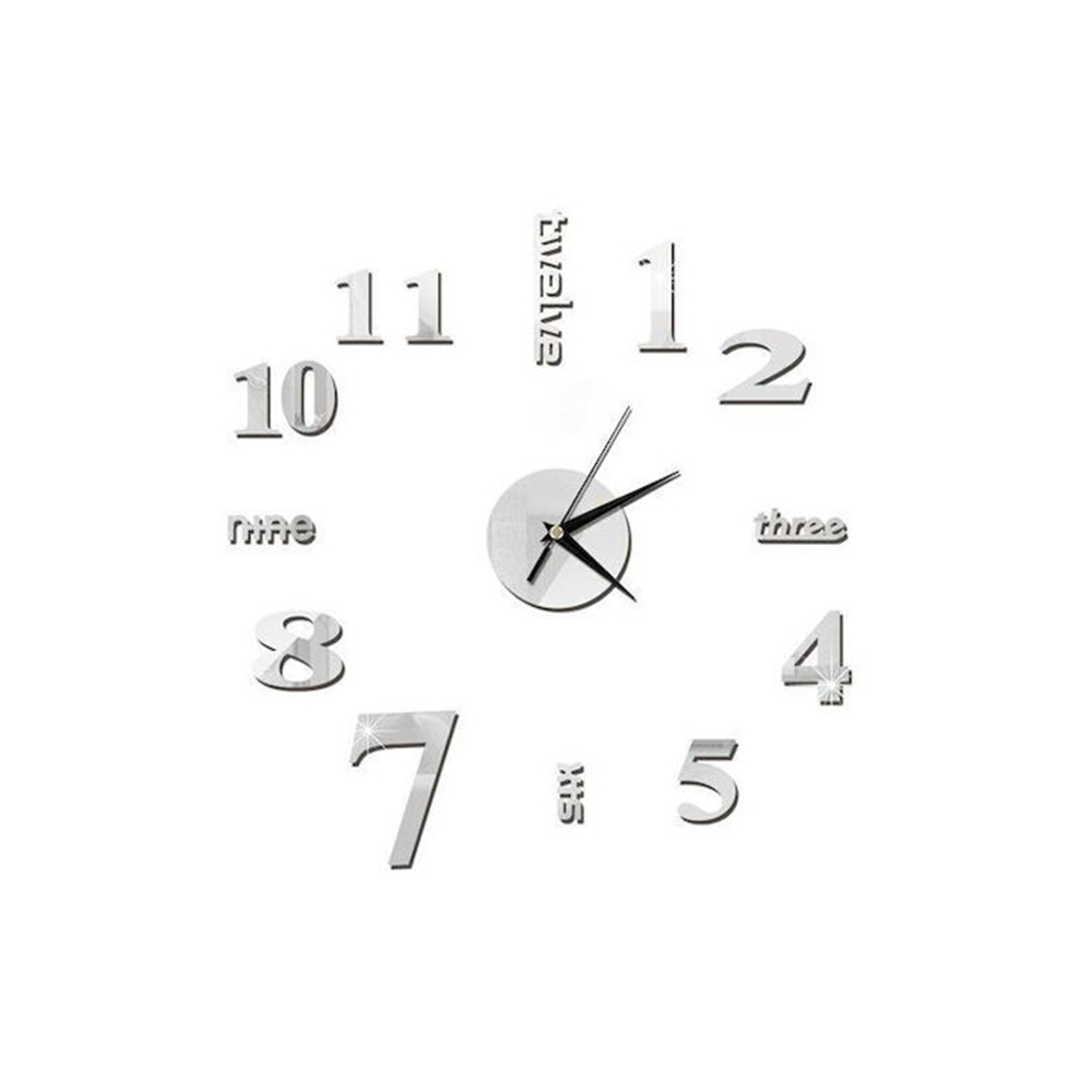 ds1-170159-1 Ρολόι Τοίχου Αυτοκόλλητο Πλαστικό 3D DIY Clock Silver 50cm-120cm ZH015 - Image 1